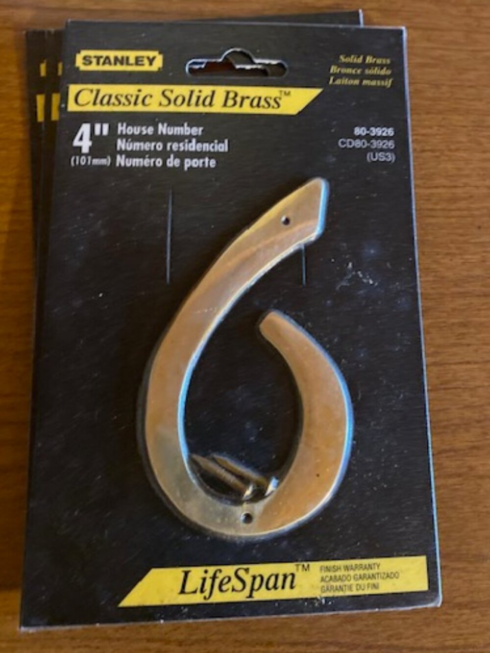 Stanley Brass House Numbers Classic Hardware Number 6 - New 4"